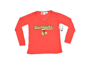 NEW NHL Chicago Blackhawks Ladies Red Long Sleeve V-Neck T-Shirt Size L Concepts